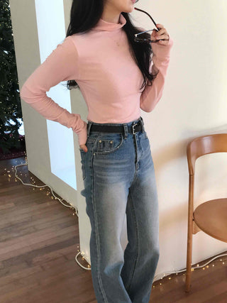 Soft Slim Fit High Neck Angora Long Sleeve T-shirt
