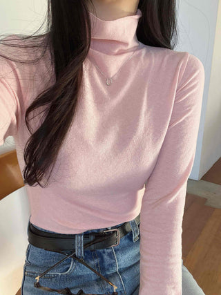 Soft Slim Fit High Neck Angora Long Sleeve T-shirt
