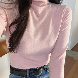 Soft Slim Fit High Neck Angora Long Sleeve T-shirt
