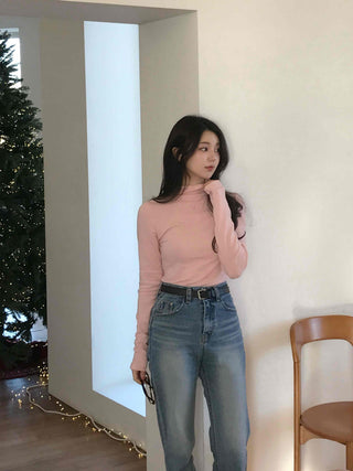 Soft Slim Fit High Neck Angora Long Sleeve T-shirt