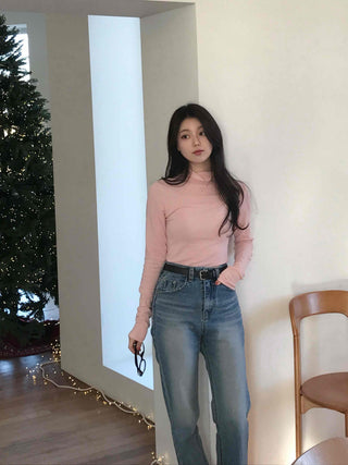 Soft Slim Fit High Neck Angora Long Sleeve T-shirt