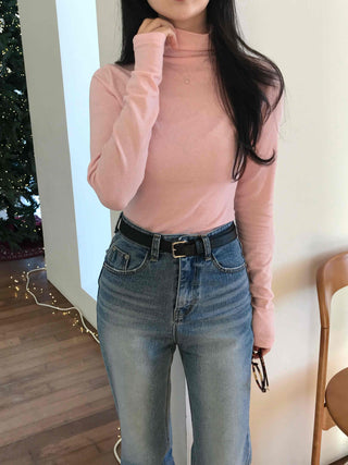 Soft Slim Fit High Neck Angora Long Sleeve T-shirt