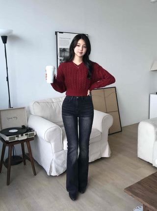 High-waisted Bootcut Long Denim Pants