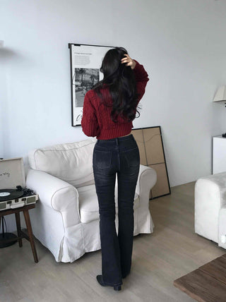 High-waisted Bootcut Long Denim Pants