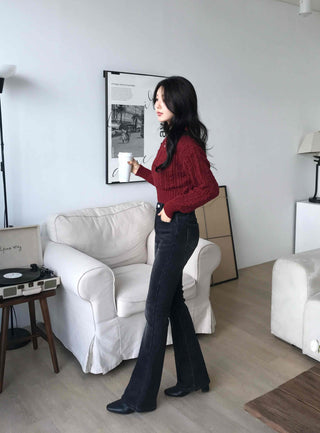 High-waisted Bootcut Long Denim Pants