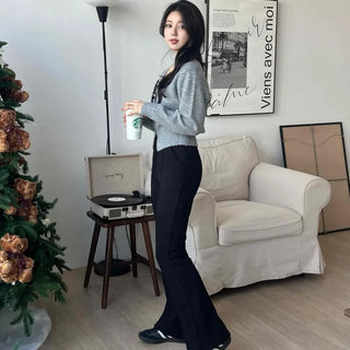 Slim Straight High-Waisted Slacks Pants