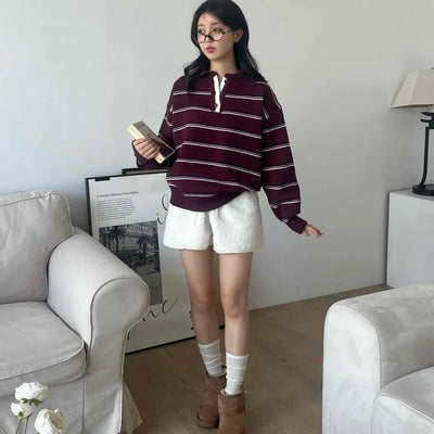Fleece Texture Mini Half Elastic Waist Shorts