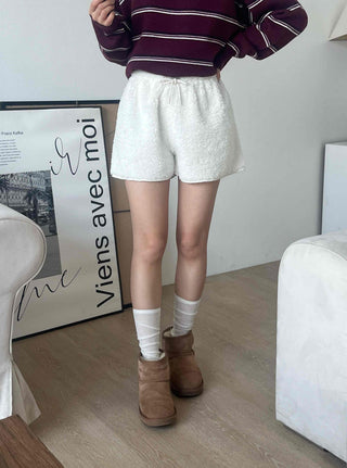 Fleece Texture Mini Half Elastic Waist Shorts