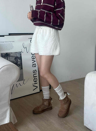 Fleece Texture Mini Half Elastic Waist Shorts