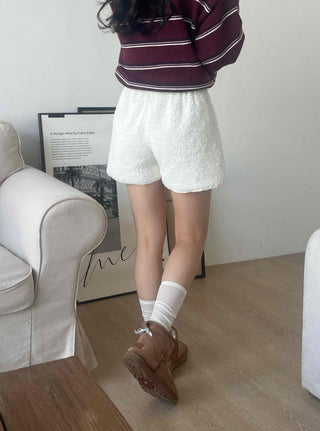 Fleece Texture Mini Half Elastic Waist Shorts