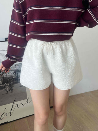 Fleece Texture Mini Half Elastic Waist Shorts