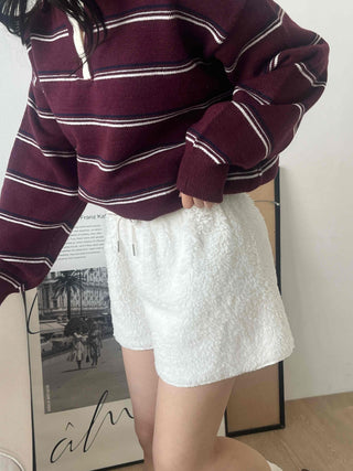 Fleece Texture Mini Half Elastic Waist Shorts