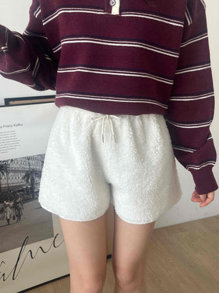 Fleece Texture Mini Half Elastic Waist Shorts