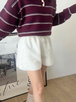 Fleece Texture Mini Half Elastic Waist Shorts