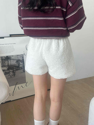 Fleece Texture Mini Half Elastic Waist Shorts