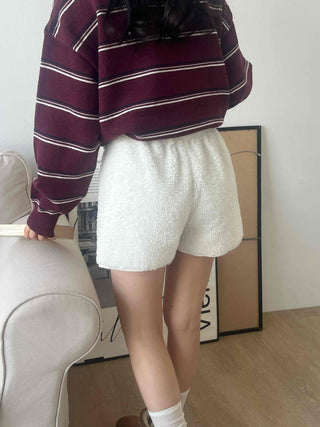 Fleece Texture Mini Half Elastic Waist Shorts