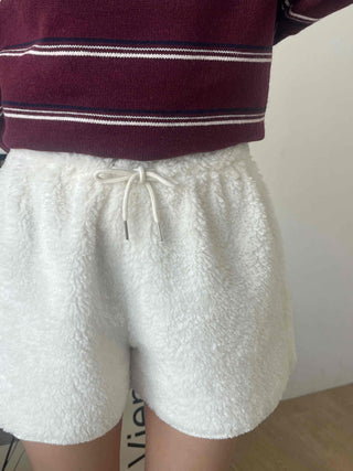 Fleece Texture Mini Half Elastic Waist Shorts