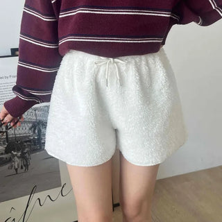 Fleece Texture Mini Half Elastic Waist Shorts