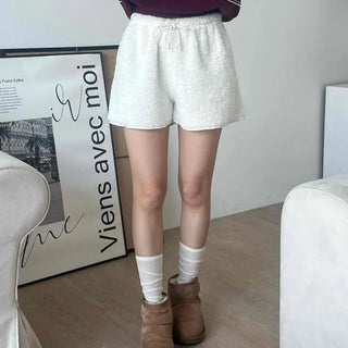 Fleece Texture Mini Half Elastic Waist Shorts