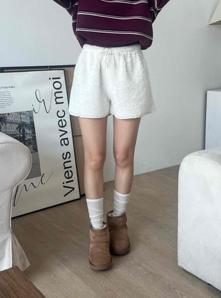 Fleece Texture Mini Half Elastic Waist Shorts
