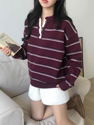 Retro Striped Collar Oversized Polo Knit