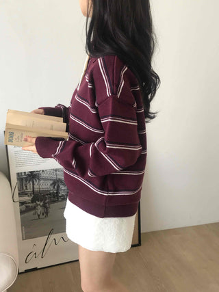 Retro Striped Collar Oversized Polo Knit