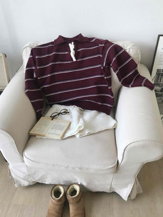 Retro Striped Collar Oversized Polo Knit
