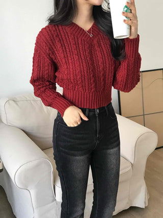 Cable Wool V-Neck Crop Knit