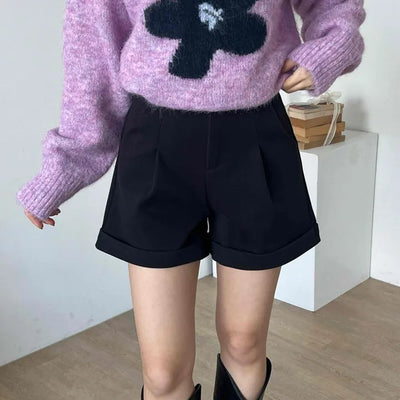 Rolled-up Tailored High-waisted Mini Shorts