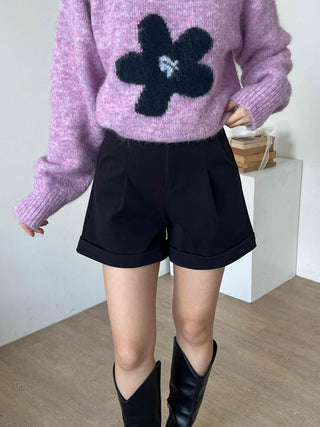Rolled-up Tailored High-waisted Mini Shorts