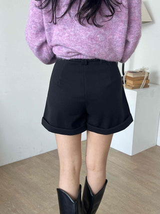 Rolled-up Tailored High-waisted Mini Shorts
