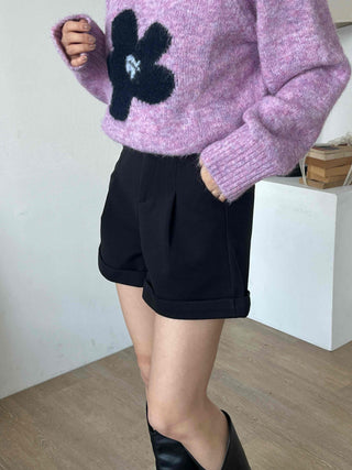 Rolled-up Tailored High-waisted Mini Shorts