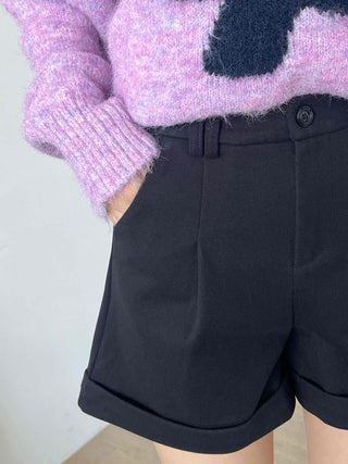 Rolled-up Tailored High-waisted Mini Shorts