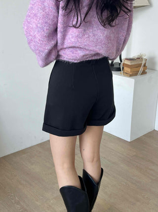 Rolled-up Tailored High-waisted Mini Shorts