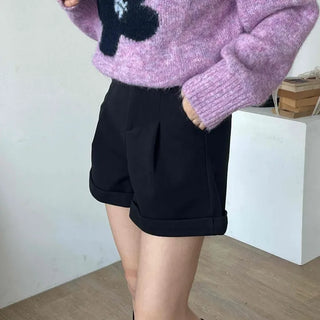 Rolled-up Tailored High-waisted Mini Shorts