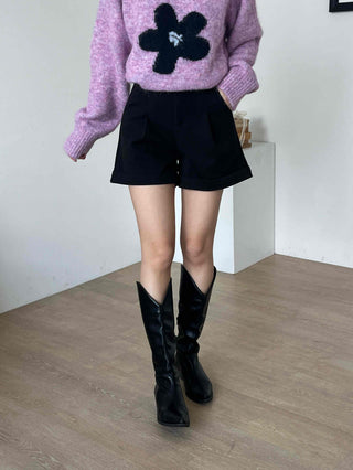 Rolled-up Tailored High-waisted Mini Shorts