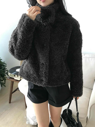 Heather Pattern Hooded Fur Loose Fit Jacket