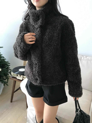 Heather Pattern Hooded Fur Loose Fit Jacket