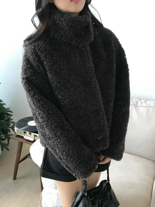 Heather Pattern Hooded Fur Loose Fit Jacket