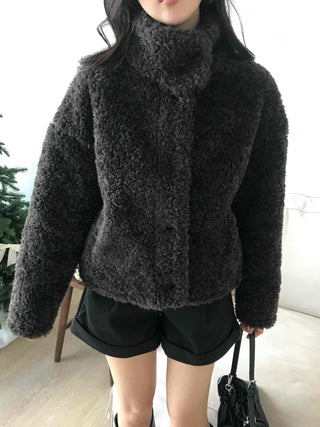 Heather Pattern Hooded Fur Loose Fit Jacket