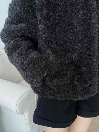 Heather Pattern Hooded Fur Loose Fit Jacket