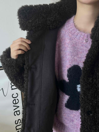 Heather Pattern Hooded Fur Loose Fit Jacket