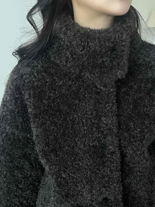 Heather Pattern Hooded Fur Loose Fit Jacket