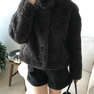 Heather Pattern Hooded Fur Loose Fit Jacket