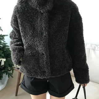Heather Pattern Hooded Fur Loose Fit Jacket