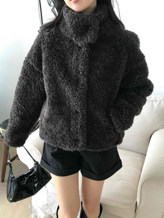 Heather Pattern Hooded Fur Loose Fit Jacket