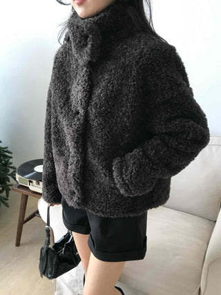 Heather Pattern Hooded Fur Loose Fit Jacket