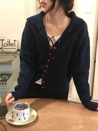 Retro Color Button Turtleneck Oversized Knit Cardigan