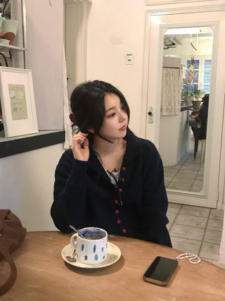 Retro Color Button Turtleneck Oversized Knit Cardigan