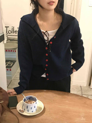 Retro Color Button Turtleneck Oversized Knit Cardigan